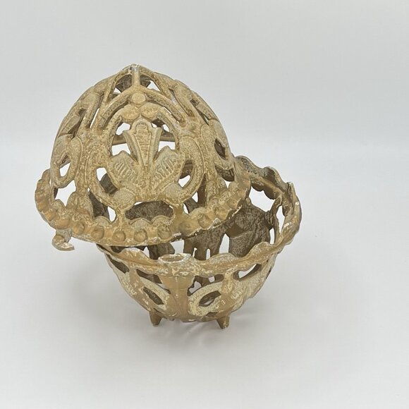 Vintage Cast Iron Potpourri Holder Mothball Cage Pierced Victorian Fleur-de-Lis - Picture 4 of 8